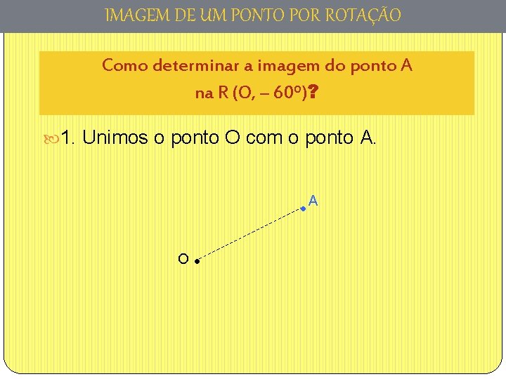 IMAGEM DE UM PONTO POR ROTAÇÃO Como determinar a imagem do ponto A na