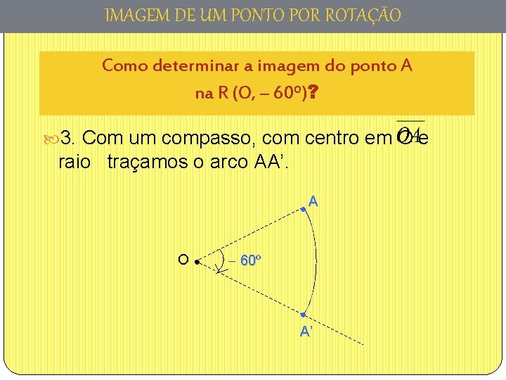 IMAGEM DE UM PONTO POR ROTAÇÃO Como determinar a imagem do ponto A na