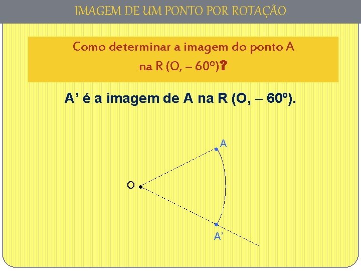 IMAGEM DE UM PONTO POR ROTAÇÃO Como determinar a imagem do ponto A na