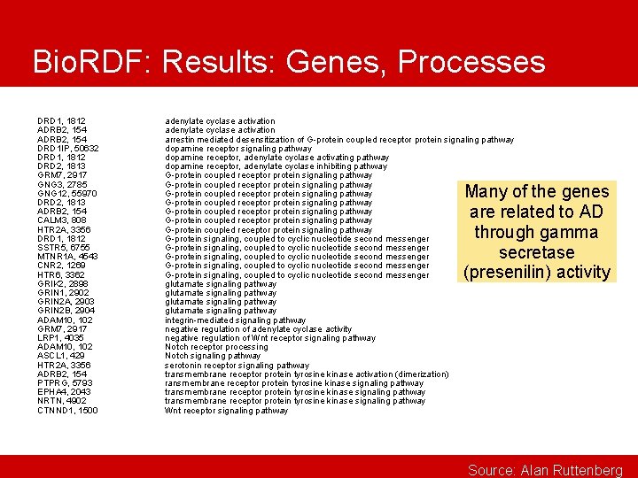 Bio. RDF: Results: Genes, Processes DRD 1, 1812 ADRB 2, 154 DRD 1 IP,