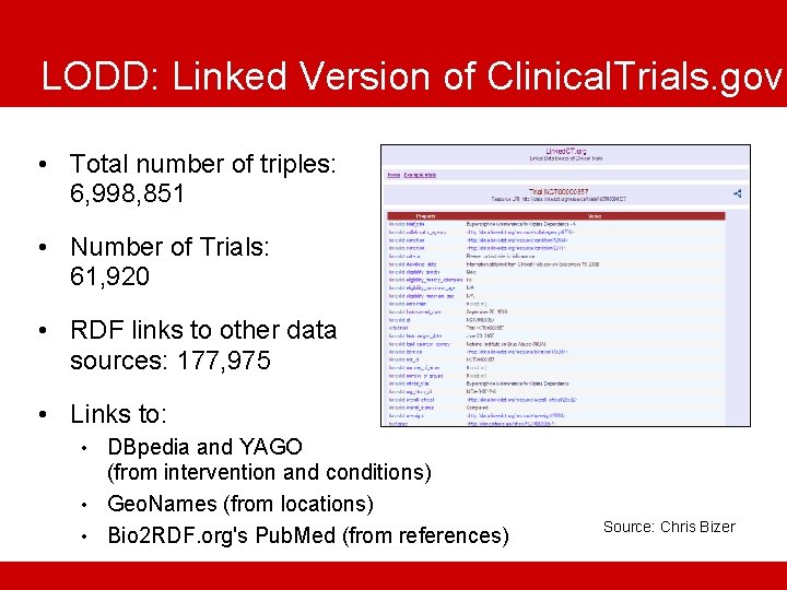 LODD: Linked Version of Clinical. Trials. gov • Total number of triples: 6, 998,