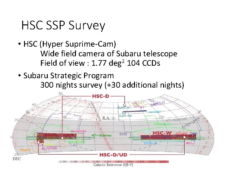 HSC SSP Survey • HSC (Hyper Suprime-Cam) Wide field camera of Subaru telescope Field