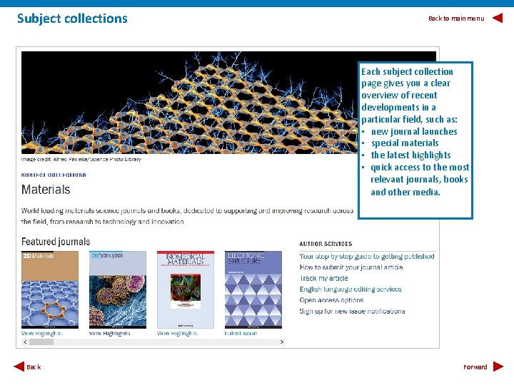 Subject collections Back to main menu Each subject collection page gives you a clear