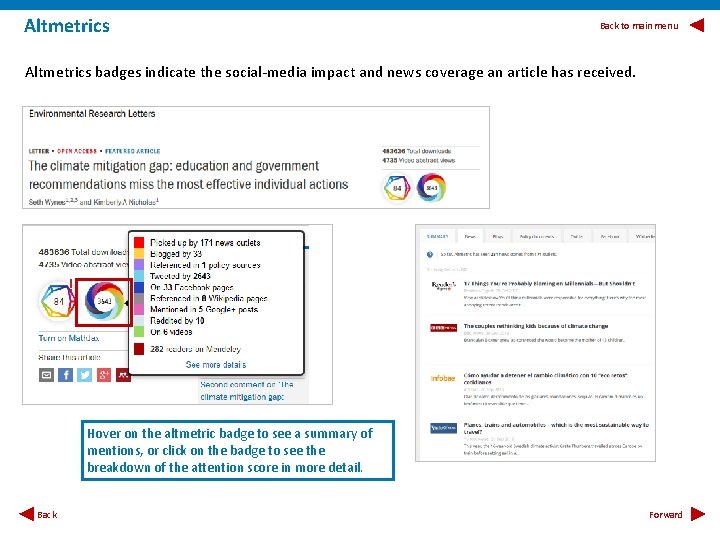 Altmetrics Back to main menu Altmetrics badges indicate the social-media impact and news coverage