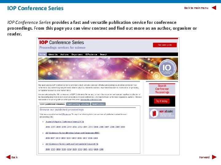 IOP Conference Series Back to main menu IOP Conference Series provides a fast and