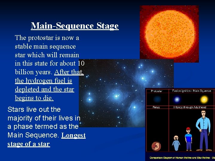 Main-Sequence Stage The protostar is now a stable main sequence star which will remain