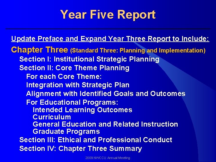 Year Five Report Update Preface and Expand Year Three Report to Include: Chapter Three