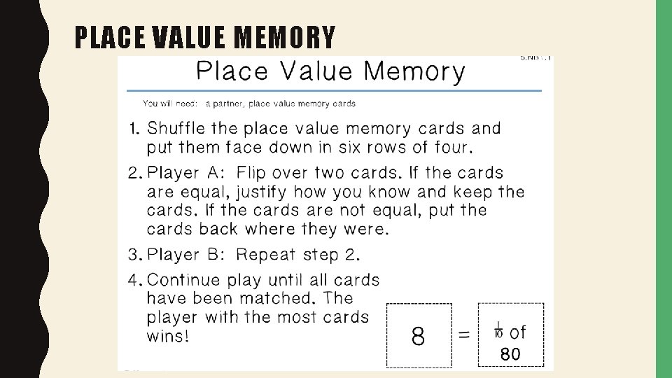 PLACE VALUE MEMORY 
