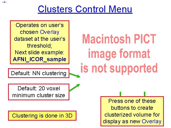 – 4– Clusters Control Menu Operates on user’s chosen Overlay dataset at the user’s