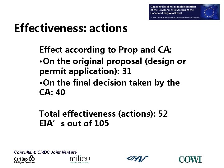 Effectiveness: actions Effect according to Prop and CA: • On the original proposal (design