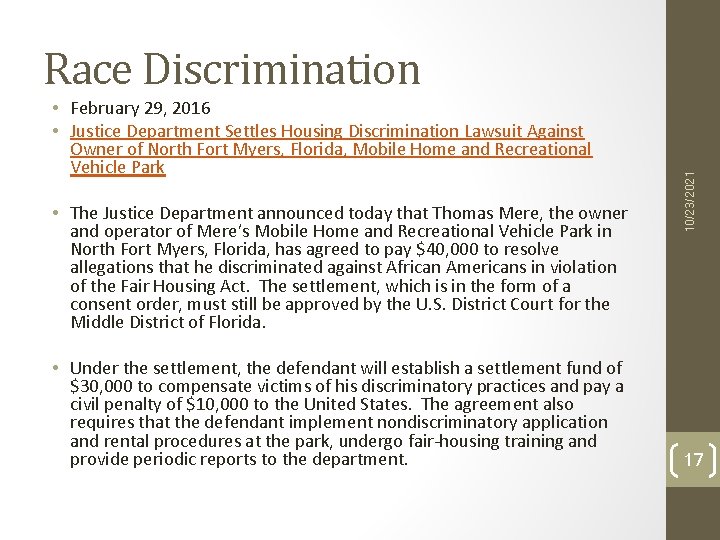  • February 29, 2016 • Justice Department Settles Housing Discrimination Lawsuit Against Owner