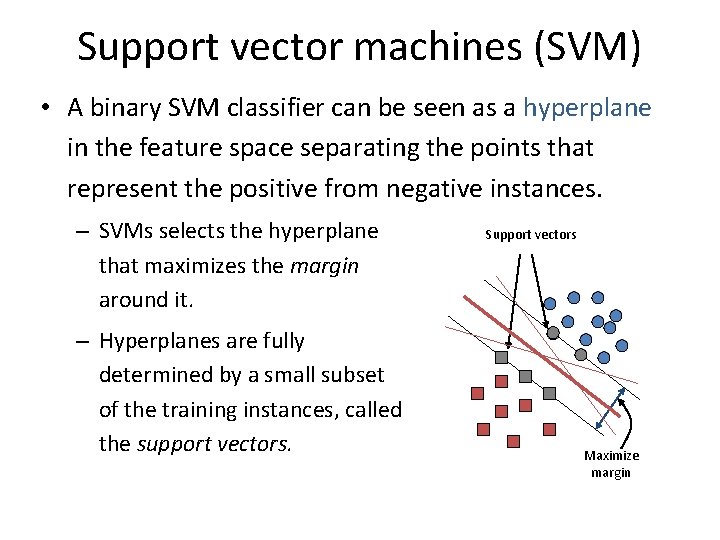 Support vector machines (SVM) • A binary SVM classifier can be seen as a