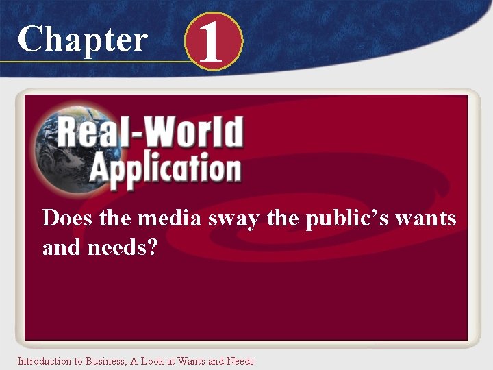 Chapter 1 Does the media sway the public’s wants and needs? Introduction to Business,