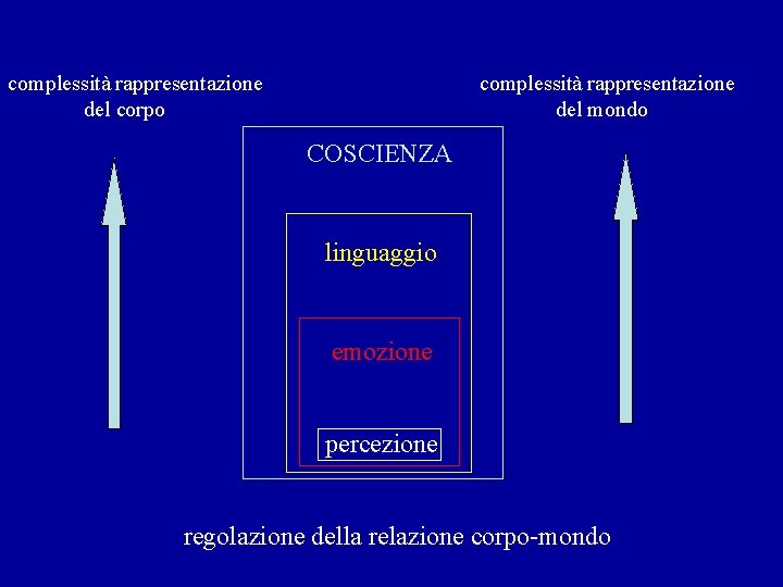 complessità rappresentazione del corpo complessità rappresentazione del mondo COSCIENZA linguaggio emozione percezione regolazione della