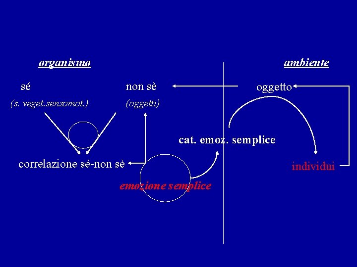 organismo ambiente sé non sè (s. veget. sensomot. ) oggetto (oggetti) cat. emoz. semplice