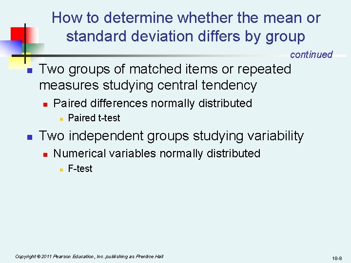 How to determine whether the mean or standard deviation differs by group continued n