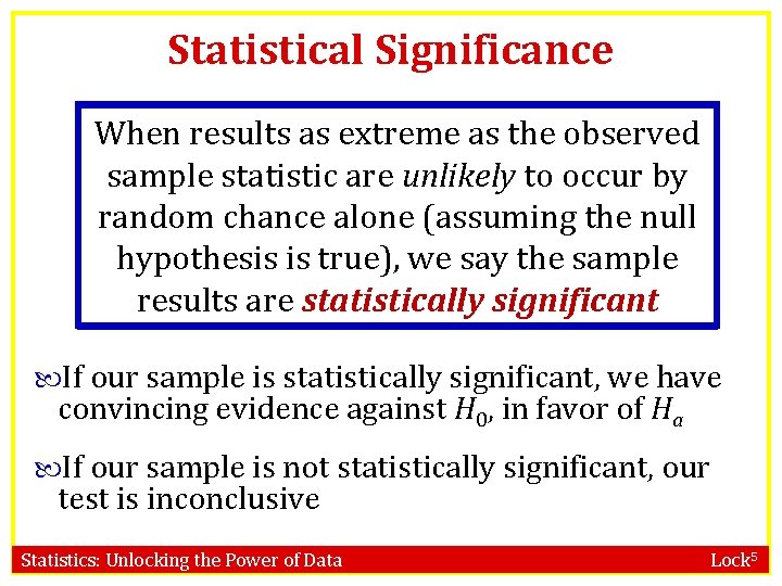 Statistical Significance When results as extreme as the observed sample statistic are unlikely to