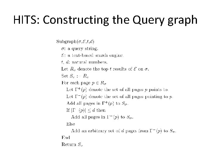 HITS: Constructing the Query graph 