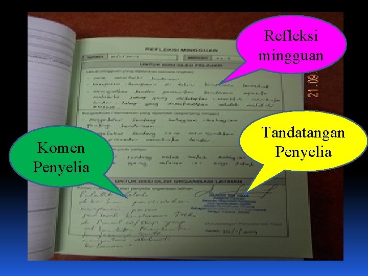 Refleksi mingguan Komen Penyelia Tandatangan Penyelia 