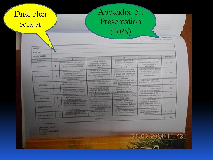 Diisi oleh pelajar Appendix 5 : Presentation (10%) 