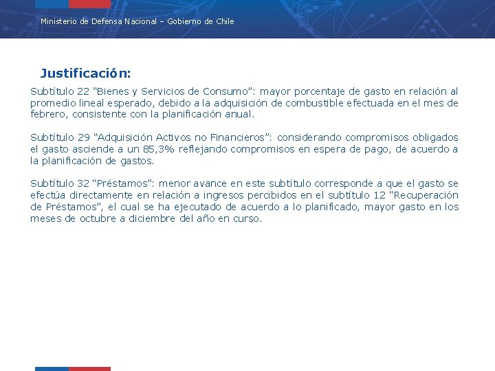 Ministerio de Defensa Nacional – Gobierno de Chile Justificación: Subtítulo 22 “Bienes y Servicios