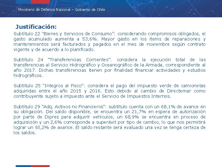 Ministerio de Defensa Nacional – Gobierno de Chile Justificación: Subtítulo 22 “Bienes y Servicios