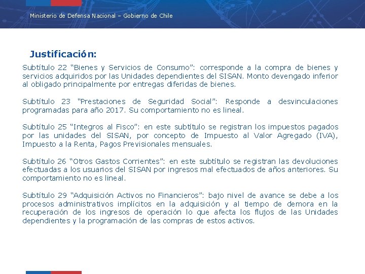 Ministerio de Defensa Nacional – Gobierno de Chile Justificación: Subtítulo 22 “Bienes y Servicios