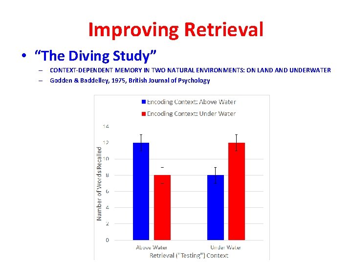 Improving Retrieval • “The Diving Study” – CONTEXT-DEPENDENT MEMORY IN TWO NATURAL ENVIRONMENTS: ON