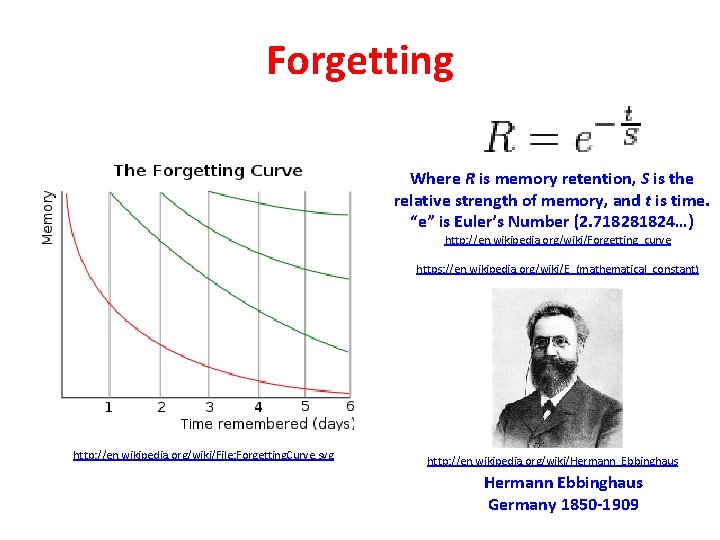 Forgetting Where R is memory retention, S is the relative strength of memory, and