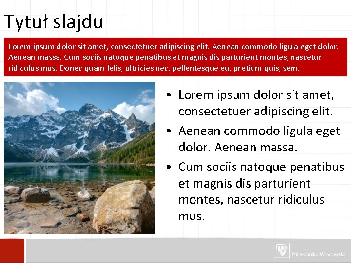 Tytuł slajdu Lorem ipsum dolor sit amet, consectetuer adipiscing elit. Aenean commodo ligula eget