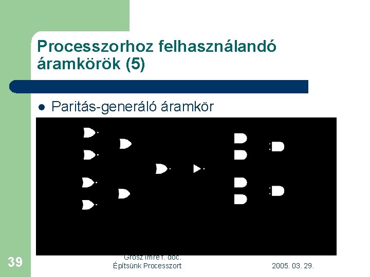 Processzorhoz felhasználandó áramkörök (5) l 39 Paritás-generáló áramkör Grosz Imre f. doc. Építsünk Processzort