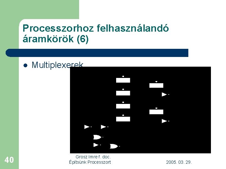 Processzorhoz felhasználandó áramkörök (6) l 40 Multiplexerek Grosz Imre f. doc. Építsünk Processzort 2005.