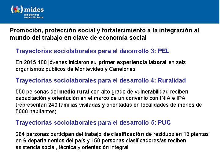 Promoción, protección social y fortalecimiento a la integración al mundo del trabajo en clave
