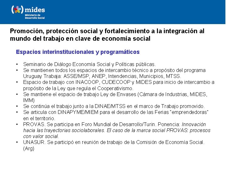 Promoción, protección social y fortalecimiento a la integración al mundo del trabajo en clave