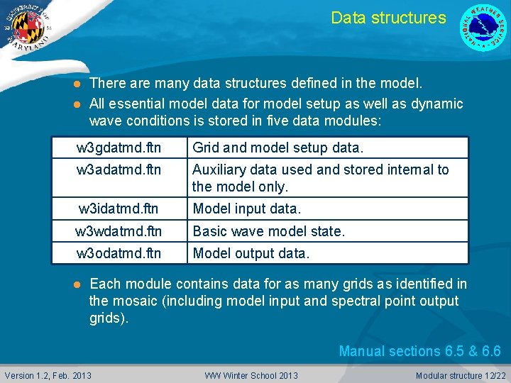 Data structures There are many data structures defined in the model. l All essential