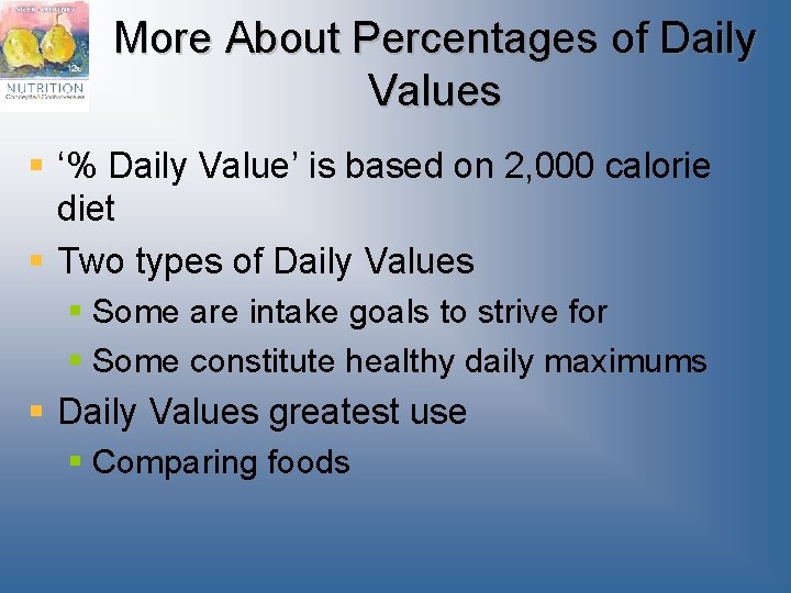 More About Percentages of Daily Values § ‘% Daily Value’ is based on 2,