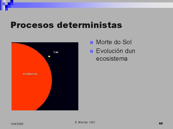 Procesos deterministas n n 14/4/2008 E. Macias. USC Morte do Sol Evolución dun ecosistema