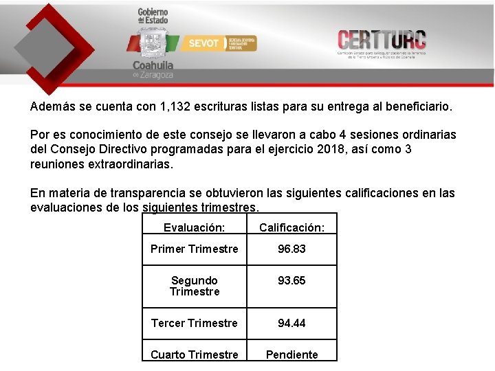 Además se cuenta con 1, 132 escrituras listas para su entrega al beneficiario. Por