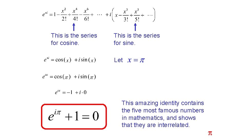This is the series for cosine. This is the series for sine. Let This