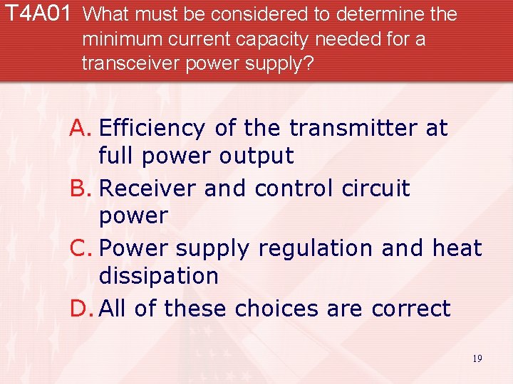 T 4 A 01 What must be considered to determine the minimum current capacity