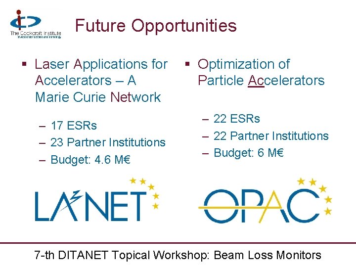 Future Opportunities § Laser Applications for Accelerators – A Marie Curie Network – 17