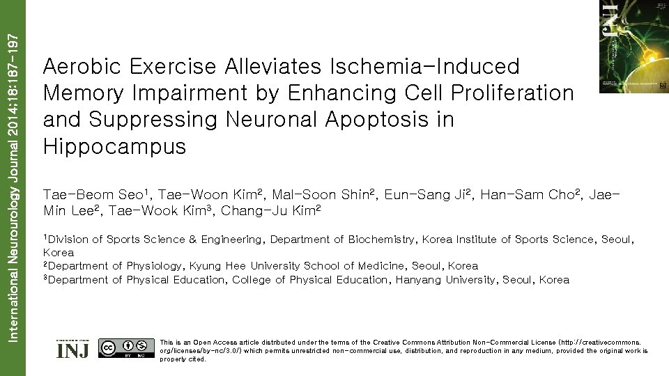 International Neurourology Journal 2014; 18: 187 -197 Aerobic Exercise Alleviates Ischemia-Induced Memory Impairment by