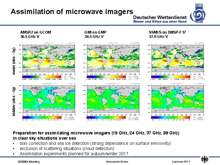 Assimilation of microwave imagers GMI on GMP 36. 5 GHz V SSMI/S on DMSP-F