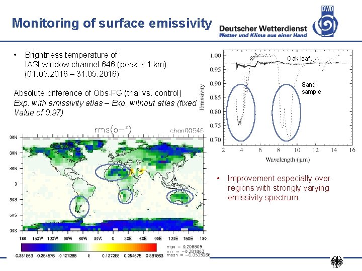 Monitoring of surface emissivity • Brightness temperature of IASI window channel 646 (peak ~
