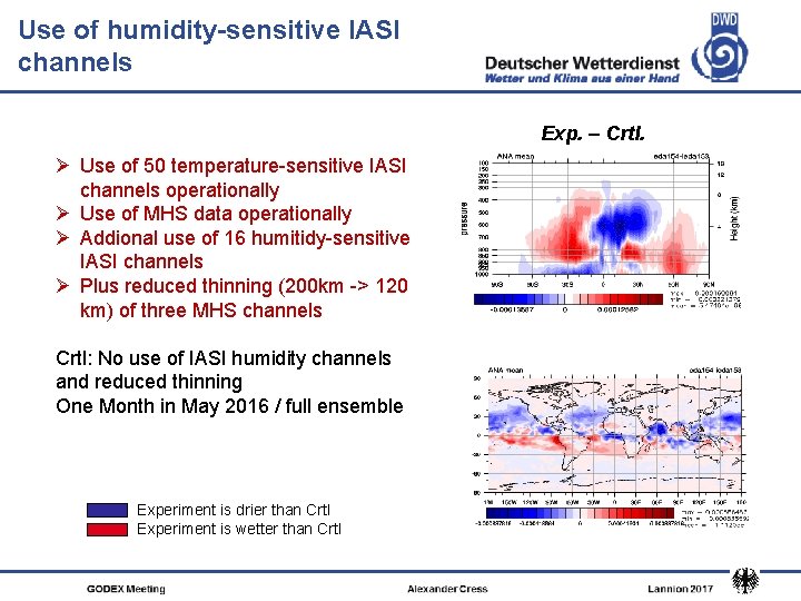 Use of humidity-sensitive IASI channels Exp. – Crtl. Ø Use of 50 temperature-sensitive IASI