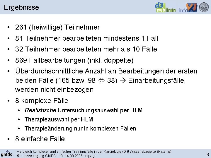 Ergebnisse • 261 (freiwillige) Teilnehmer • 81 Teilnehmer bearbeiteten mindestens 1 Fall • 32