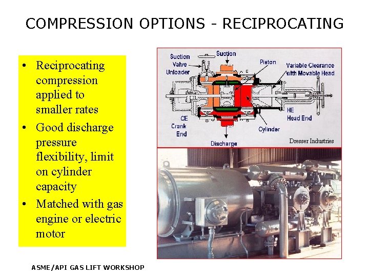 COMPRESSION OPTIONS - RECIPROCATING • Reciprocating compression applied to smaller rates • Good discharge