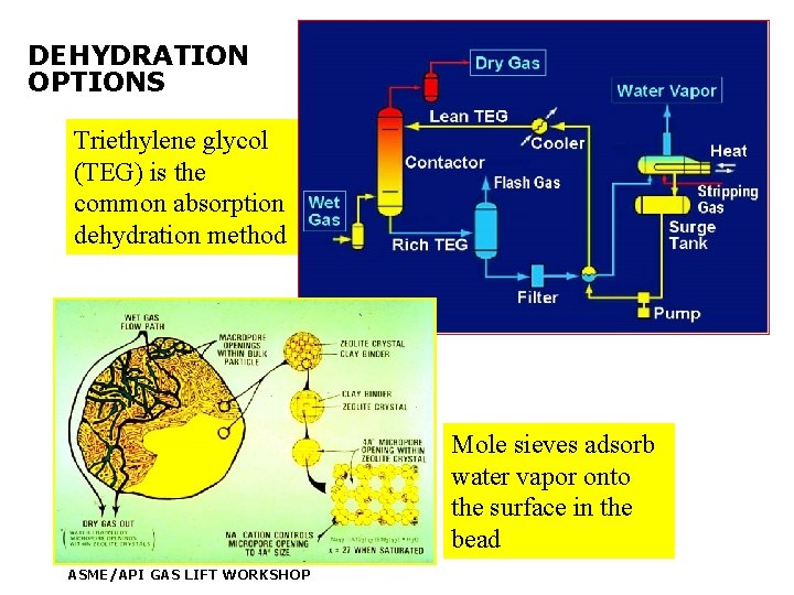 DEHYDRATION OPTIONS Triethylene glycol (TEG) is the common absorption dehydration method Mole sieves adsorb