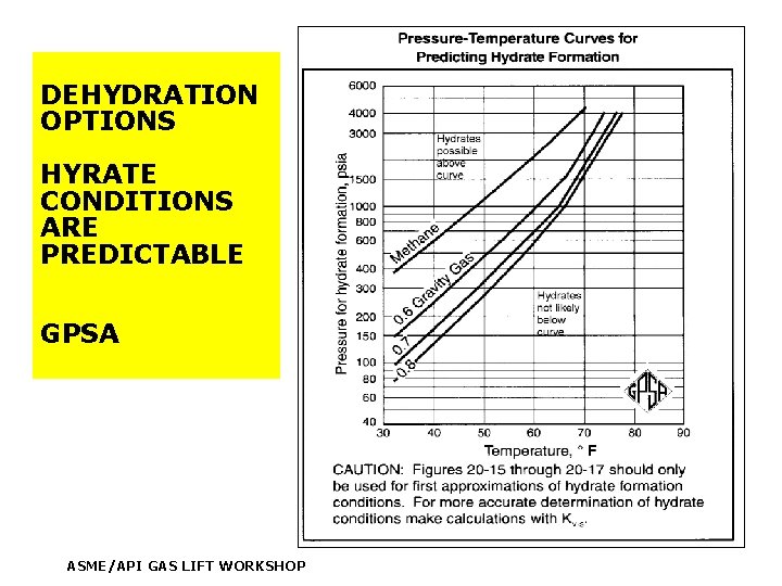 DEHYDRATION OPTIONS HYRATE CONDITIONS ARE PREDICTABLE GPSA ASME/API GAS LIFT WORKSHOP 