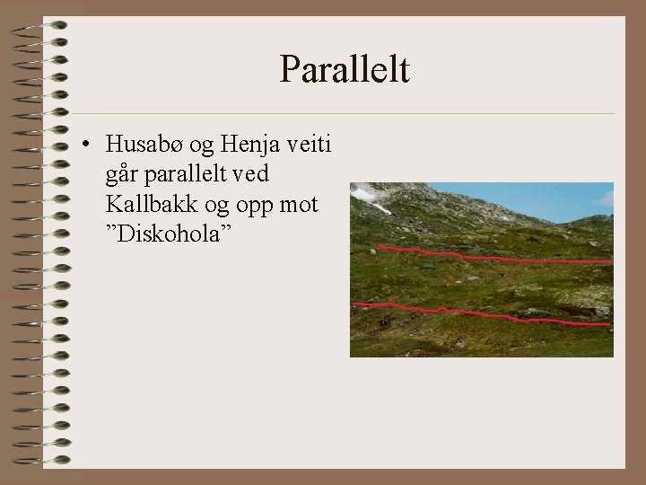 Parallelt • Husabø og Henja veiti går parallelt ved Kallbakk og opp mot ”Diskohola”